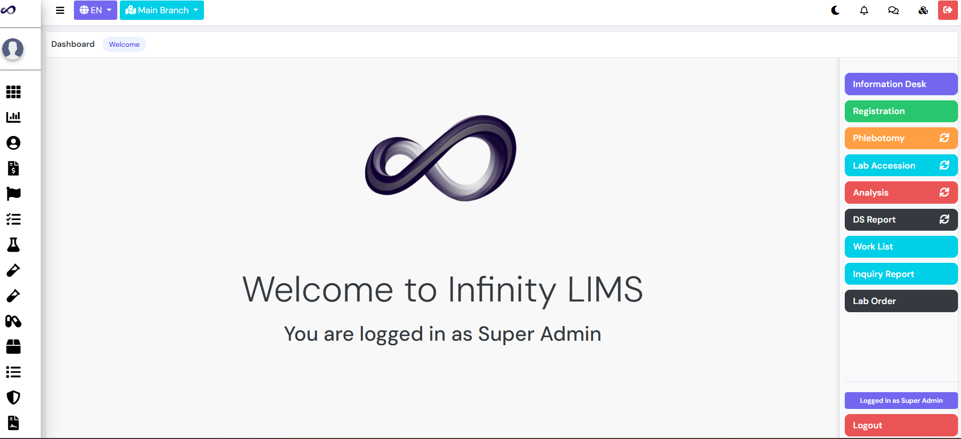 Infinity LIMS Super Admin Dashboard